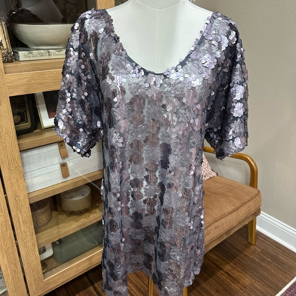 Free People Silver Sequin V-Neck Dress size XS - Picture 4 of 6